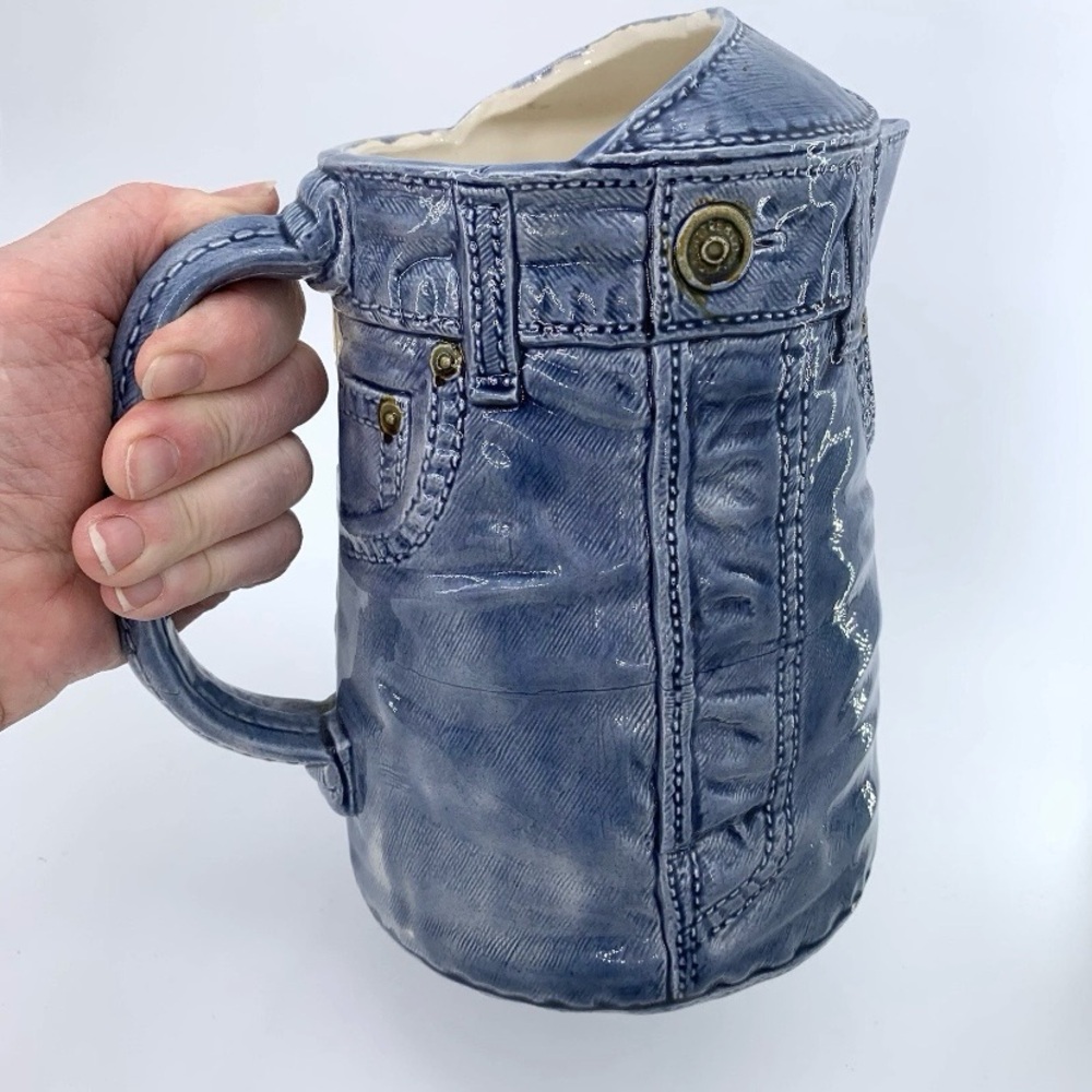Vintage Sittre Blue Jean Ceramic Pitcher 9” Novelty - Picture 7 of 13